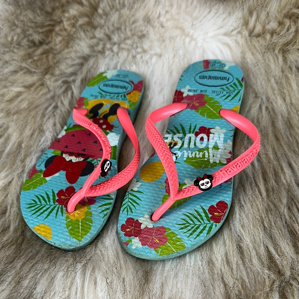 Havaianas Kids Minnie Mouse Flip Flops Pink Blue | Toddler Girl 11/12C
